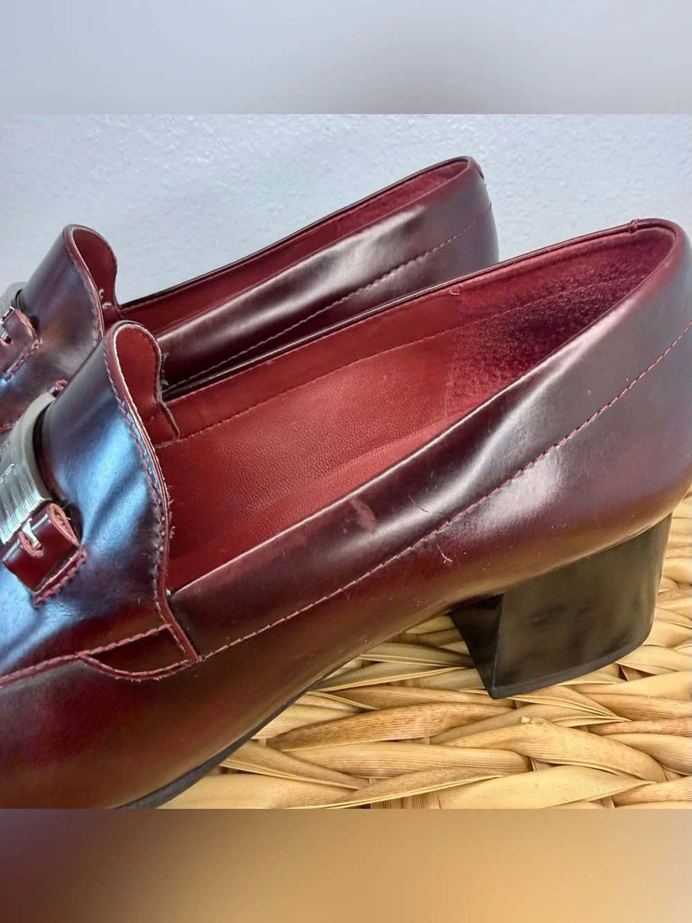Burgundy Leather Block Heel Women’s Loafers - Lauren Ralph Lauren, Size 7.5